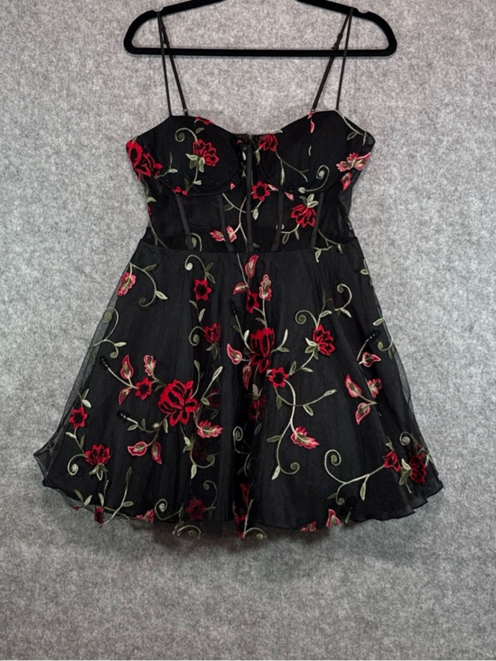 B Darlin Black Mini Dress - Womens M - Red Floral Embroidery Tulle Prom Wedding